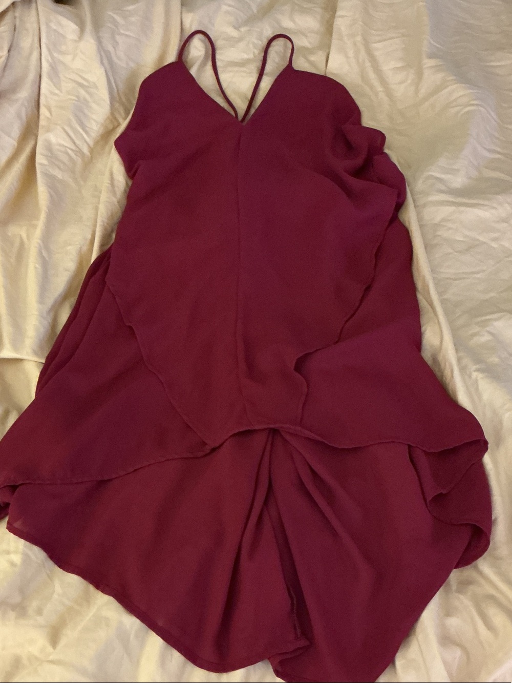 Spaghetti Strap High-Low Dress in Deep Wine